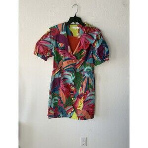 Karlie Women’s Birds Of Paradise Scallop Collar Dress Colorful Bright Large NWT